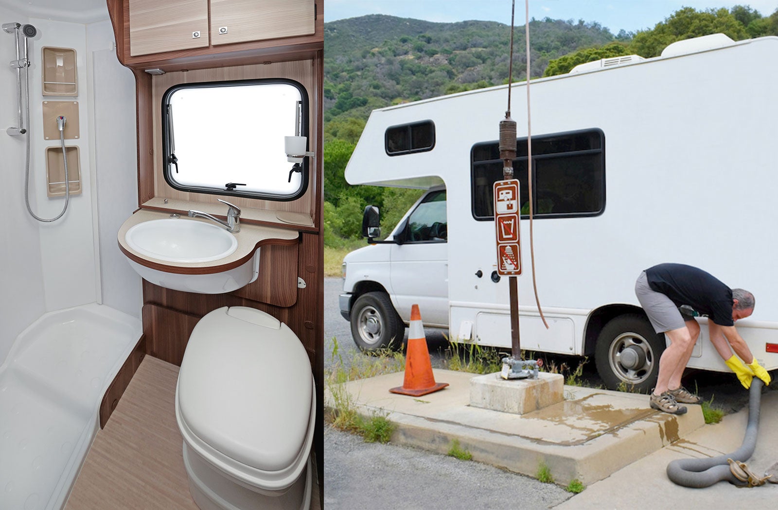 Portable RV/camper toilet and holding tank setup in Atascadero, California
