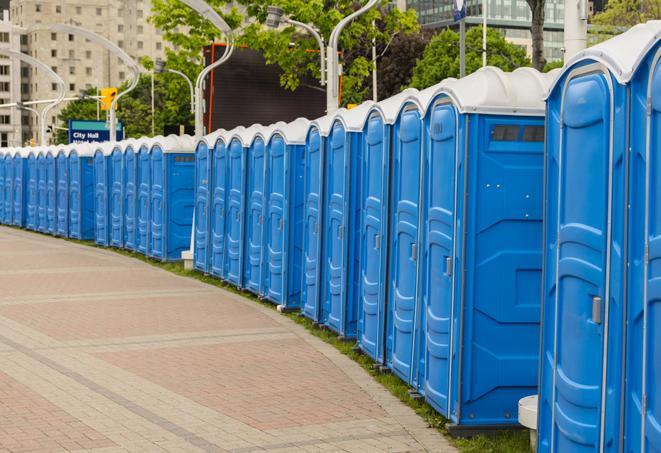 Seasonal porta potty units set up at a Atascadero, California venue